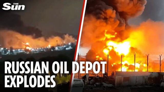 Ukraine strike causes THIRTY explosions at Russian oil depot close to airport used by Putin