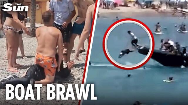 Migrants chased & tackled by angry locals after speedboat lands on popular beach