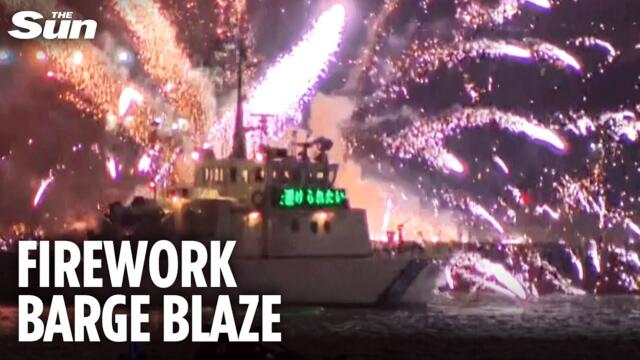 Fireworks DISASTER sends barge up in flames at Japan's Yokohama festival