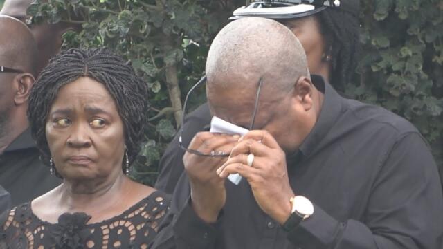 Watch President Mahama break into tears as he lays flowers for helicopter crash victims