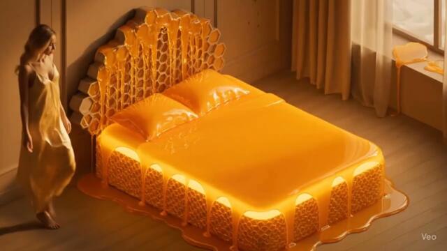 Woman Tests Sleeping on 8 IMPOSSIBLE Food Beds (Ice Cream, Honey, Cheesecake & More!) 😴🍰 #AI #ASMR