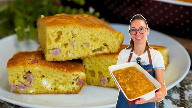 Солен кекс с шунка и сирене | Бърза закуска за цялото семейство