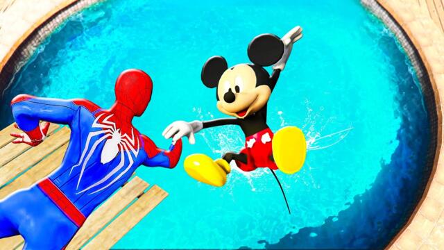 Mickey Mouse vs Spiderman Epic Water Ragdolling and Fails in GTA 5!