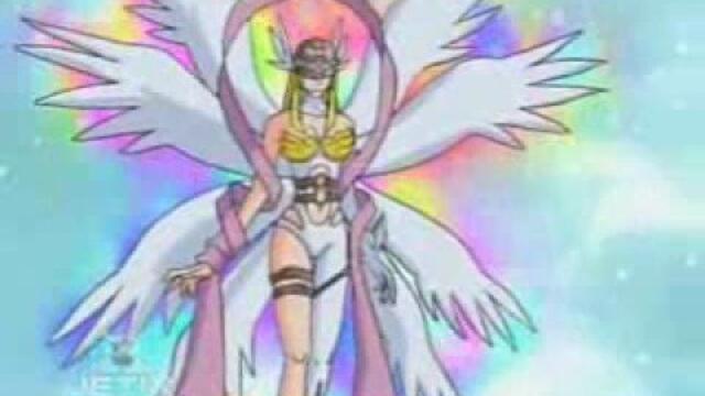 Kari makes Gatomon digivolve into Angewomon