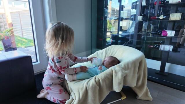 Mila Feeding Her Newborn Sister a Bottle 🍼💕