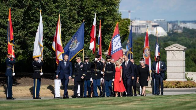 President of Poland Karol Nawrocki places a wreath at the Tomb of the Unknown Soldier