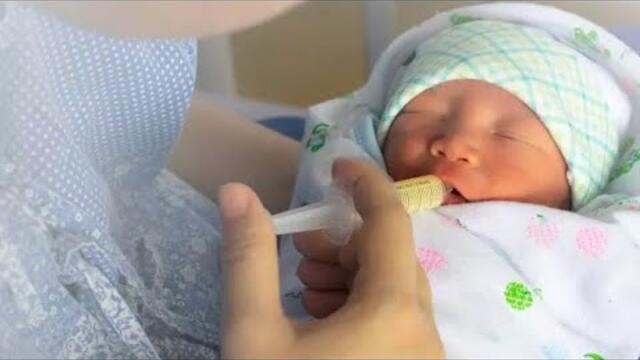 YouTube Title: Newborn Baby Girl in NICU Fed by Syringe 💖👶 #cutebaby #hospital #nurse #poor suck #