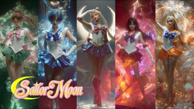 Sailor Moon - 5 sailor soldiers transformation live action (AI)