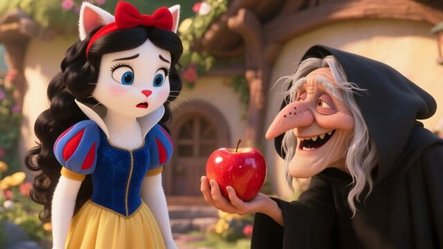 القطة سنووايت و سنافر السبعه / #قصة #قطة  #ai #animation