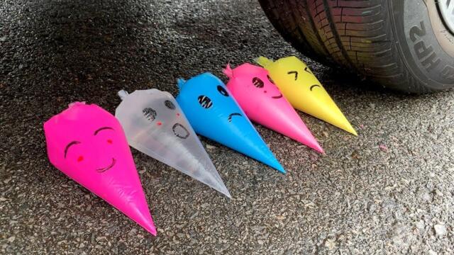 Car vs Giant Slime Balls With Crushing Soft Crunchy Things & Experiment Car Coca-Cola, Sprite, Fanta