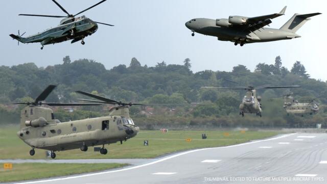Two more planes fly President Trump's helicopters into London before swarming to the skies