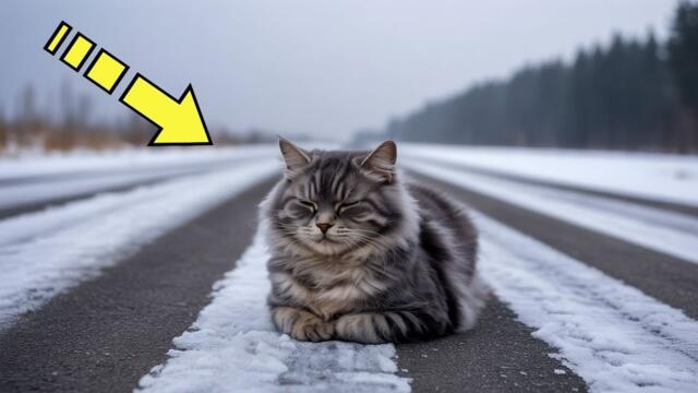 Кошку выбросили на трассе в сильный мороз. Она смирилась со своей судьбой!