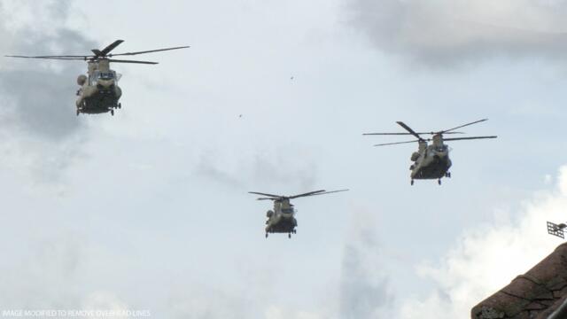 President Trump's helicopter support arrives with the US Army descending on London