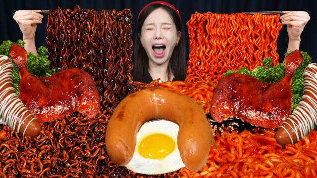 매콤 통다리🍗 불닭볶음면 짜파게티 소세지 먹방 Spicy Chicken BBQ Buldak Ramen Jjapaghetti Sausages Mukbang ASMR Ssoyoung