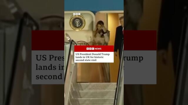 US President Donald Trump lands in UK for historic second state visit. #BBCNews