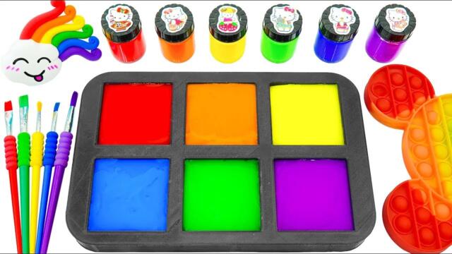 Satisfying Video | Making 6 Rainbow Slimes with Mickey Mouse Pop It in Square Tray ASMR