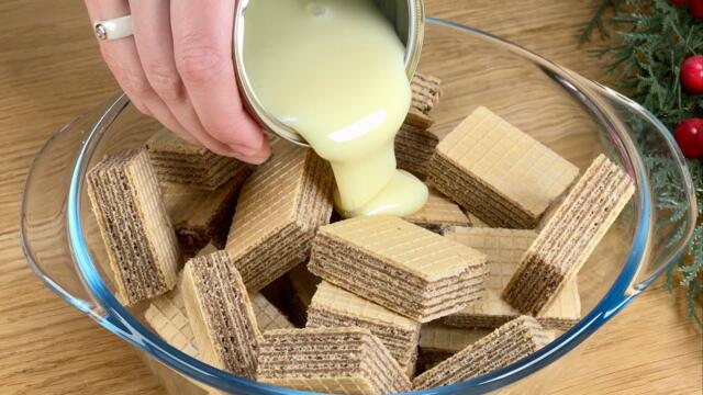 Kuchen in 5 Minuten! Kein Backen! Einfach Kondensmilch über die Waffeln gießen!