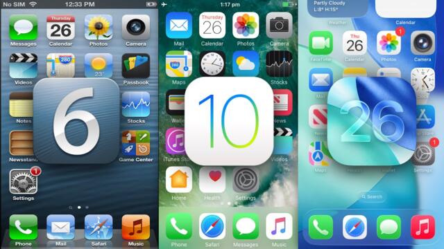 iOS 6 vs iOS 10 vs iOS 26 Preview UIs!