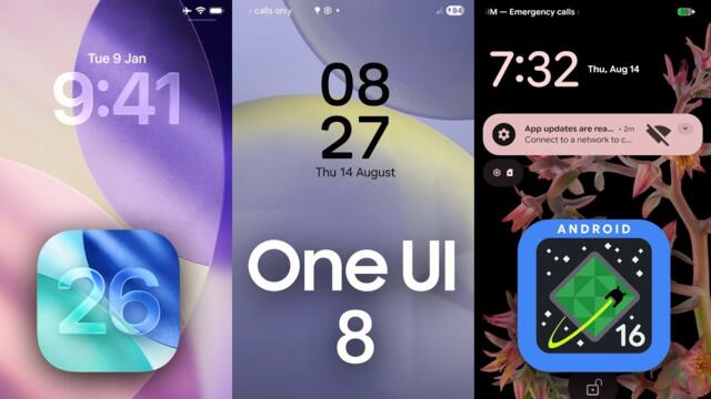 Beta UIs: iOS 26 vs One UI 8 vs Android 16 QPR1 (Pixel)