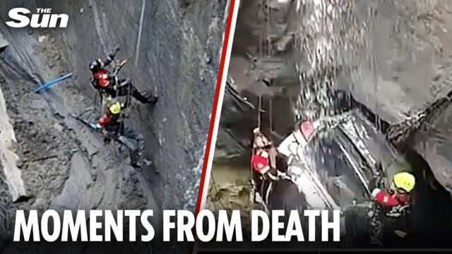 Sinkhole rescuers narrowly ESCAPE death seconds before more collapses