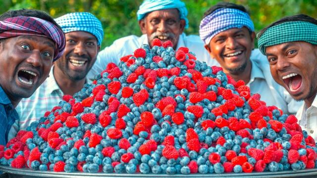 BLUEBERRY & RASPBERRY | Delicious Fruit Rava Kesari Recipe Cooking in American Village | Sooji Sweet