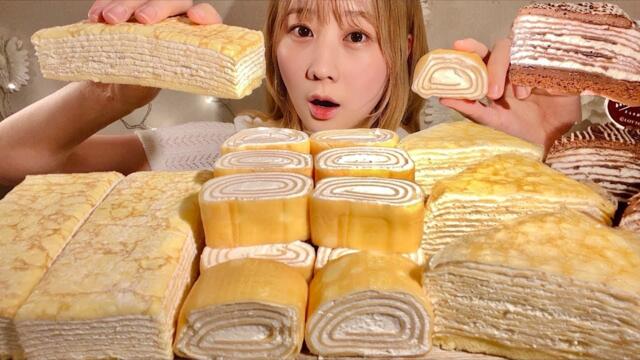 ASMR Crepe Cake 【Mukbang/ Eating Sounds】【English subtitles】