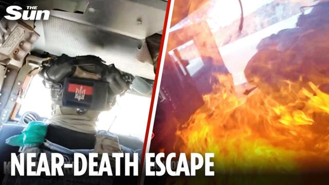 Ukrainian Troops JUMP from struck Humvee in fiery escape