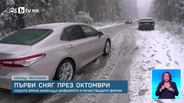 Сняг вали на Петрохан, ниска е видимостта, има опасност от паднали дървета