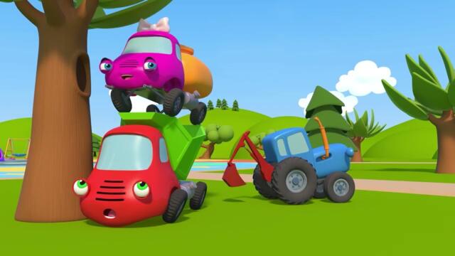 Синий трактор на детской площадке - ГУСЕНИЦА  - Мультики для детей