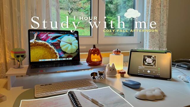 1 HOUR STUDY WITH ME🌧️ real time (no break), rain + lofi bgm, background noise & no timer