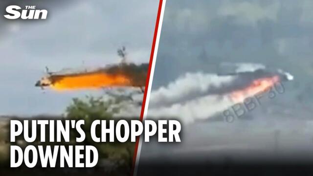 Russian Mi-8 helicopter plummets to ground in flames after Ukrainian drone strike
