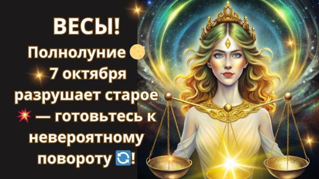 ⚖️ Весы! Полнолуние 🌕 7 октября разрушает старое 💥 — готовьтесь к невероятному повороту 🔄!