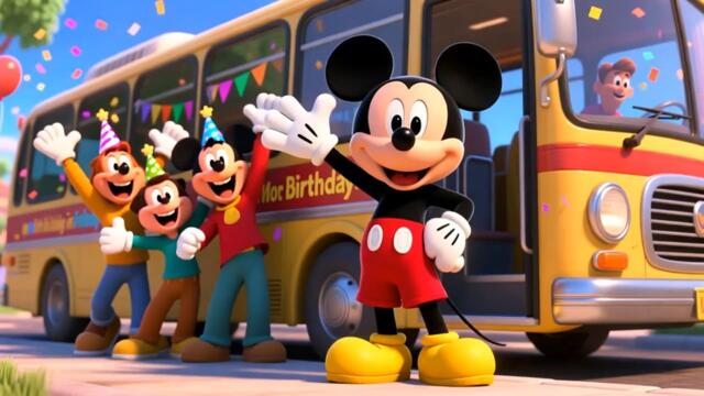 Mickey Mouse  Birthday Party  the Yellow Bus with The Deer Who Drew Dinosaurs  | Fun Kids Adventure
