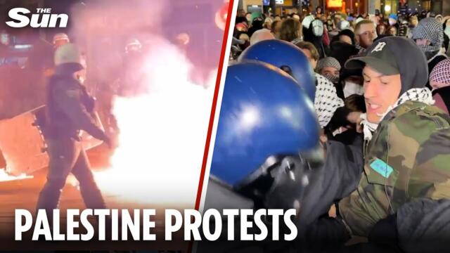 Pro-Palestinian protestors clash with police on October 7 anniversary