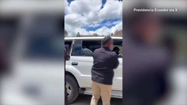 Ecuador president's car hit by rock-throwing crowd, five held | REUTERS