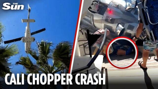 Horror moment child TRAPPED after helicopter crashes into California beach