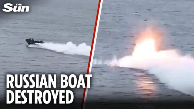 Moment high-speed Russian assault boat is SUNK by Ukrainian forces