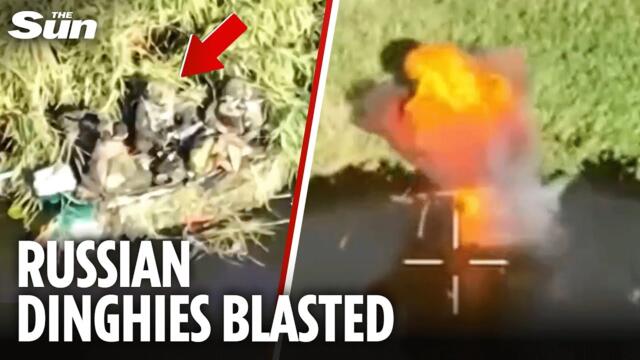 Ukrainian marines INCINERATE Russian troops in dinghies with FPV drones