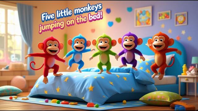 “Five Little Monkeys Jumping on the Bed 🐵 |3D Animated Nursery Rhyme for Kids | Magic Kids Learning”