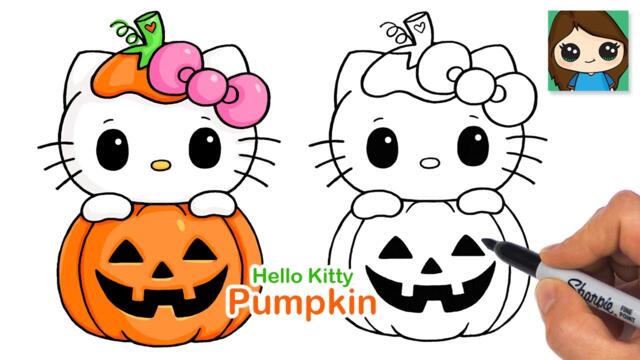 How to Draw Hello Kitty Pumpkin Halloween 🎃