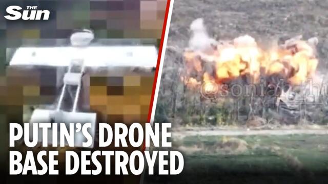 Moment Ukraine jet DEMOLISHES Russian drone base with guided bombs