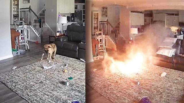 Lithium-Ion Battery Bursts Into Flames After Dog Chews On It