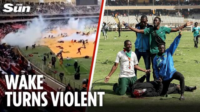 Violence erupts in Kenya as police fire into stadium crowd and hurl smoke grenades at ex-PM's wake