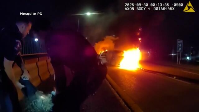 Officer Pulls Woman From Burning Car On Texas Highway