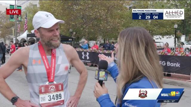 LIVE: Men's winner of the Baltimore Marathon crosses the finish line