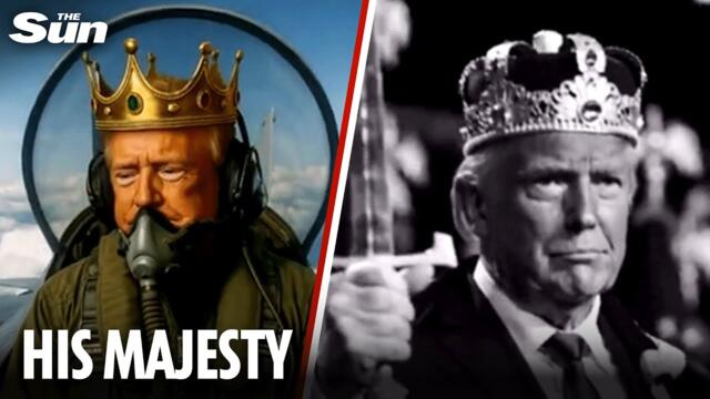 Moment Trump dumps BROWN SLUDGE on crowd from plane as he mocks ‘No Kings’ protesters with AI video