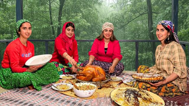 Village Girls Cooking in Northern Iran | Stuffed Turkey, Apple Pie & Pumpkin Dessert