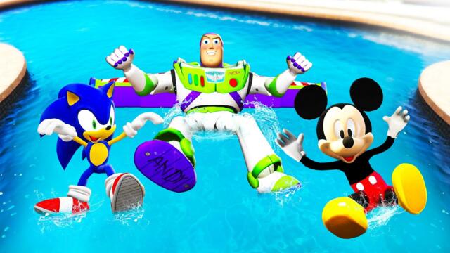 Sonic and Mickey Mouse VS Buzz Lightyear Crazy Ragdoll Jumps in GTA 5! [Funny]