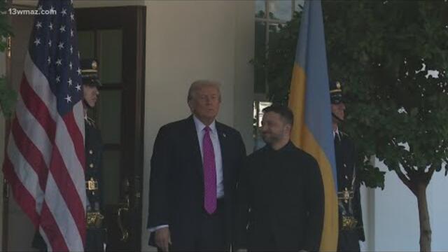 President Trump meets with Ukraine's Zelenskyy after call with Putin, calls for immediate ceasefire