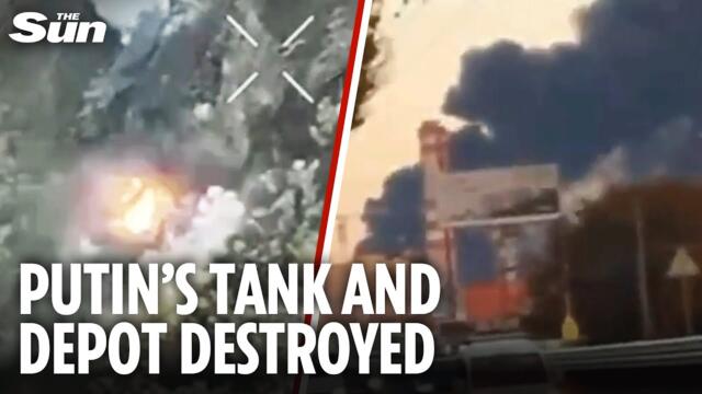 Ukraine BLOWS UP Russian turtle tank in massive explosion